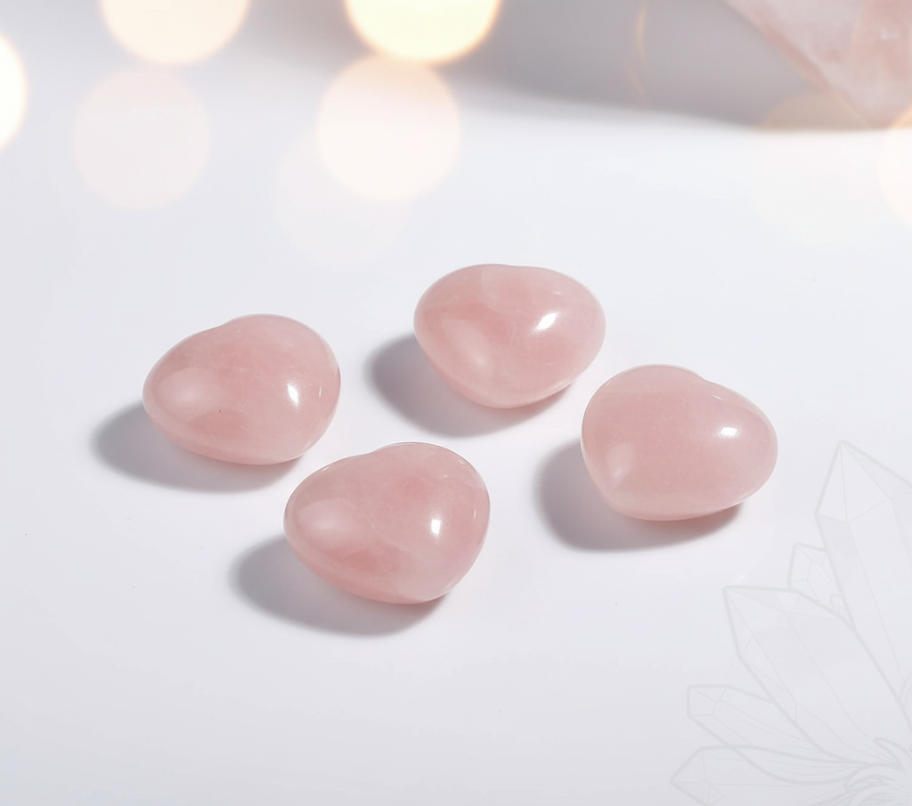 rockcloud Healing Crystal 4pcs Rose Quartz Heart Love Stones Hand Carved Worry Stones Palm Pocket Stone Reiki Balancing