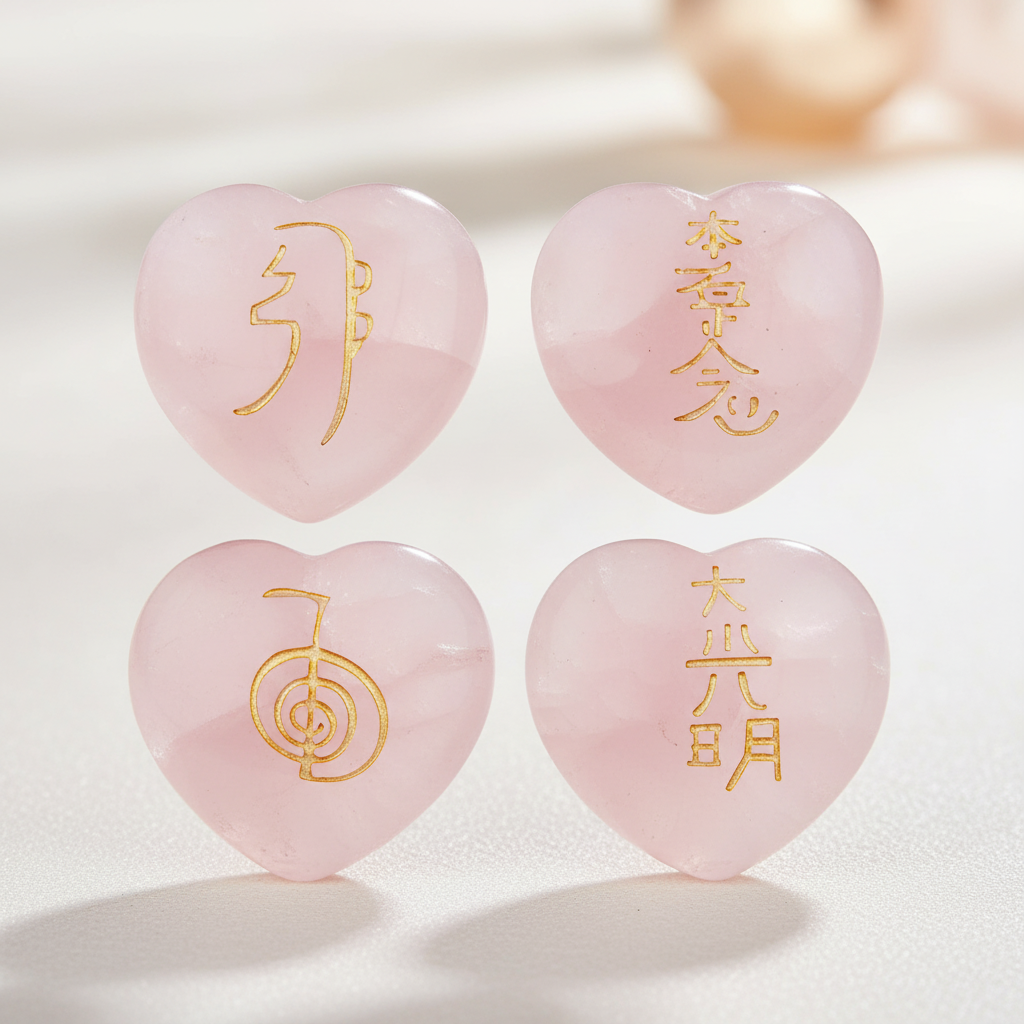 rockcloud Healing Crystal 4pcs Rose Quartz Heart Love Stones Hand Carved Worry Stones Palm Pocket Stone Reiki Balancing