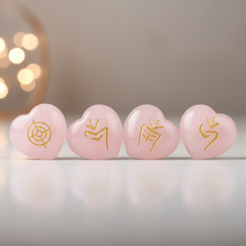 rockcloud Healing Crystal 4pcs Rose Quartz Heart Love Stones Hand Carved Worry Stones Palm Pocket Stone Reiki Balancing